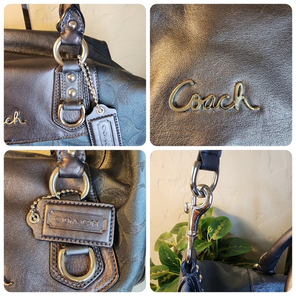 Coach Charcoal Leather & Jacquard Ashley Signature Satchel & Wallet w/Dust Bag - Picture 13 of 16
